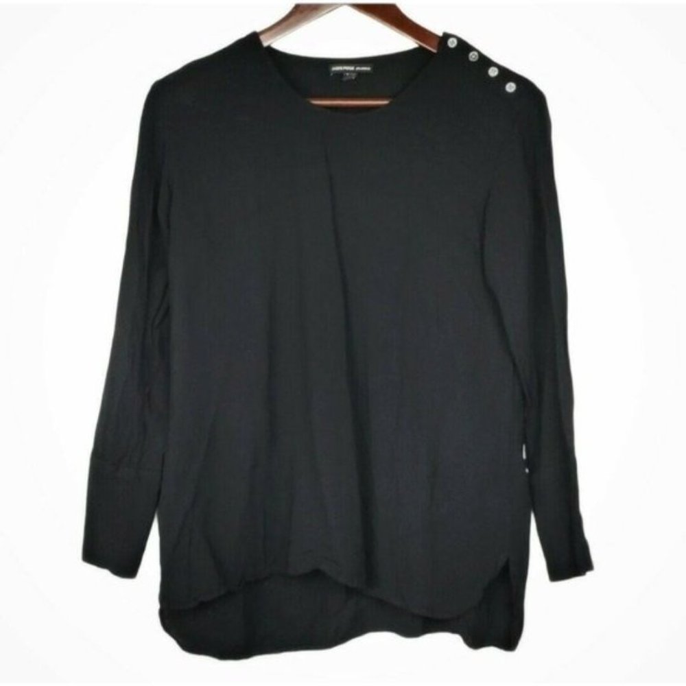 James Perse Black Blouse Semi Sheer Button Shoulder Top Long Sleeve Flowy Shirt